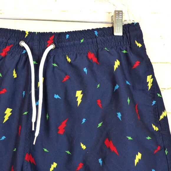 Trunks Surf & Swim Sano Shorts Men L Navy Blue Lighting Bolts Brief Lining Beach - Picture 4 of 12